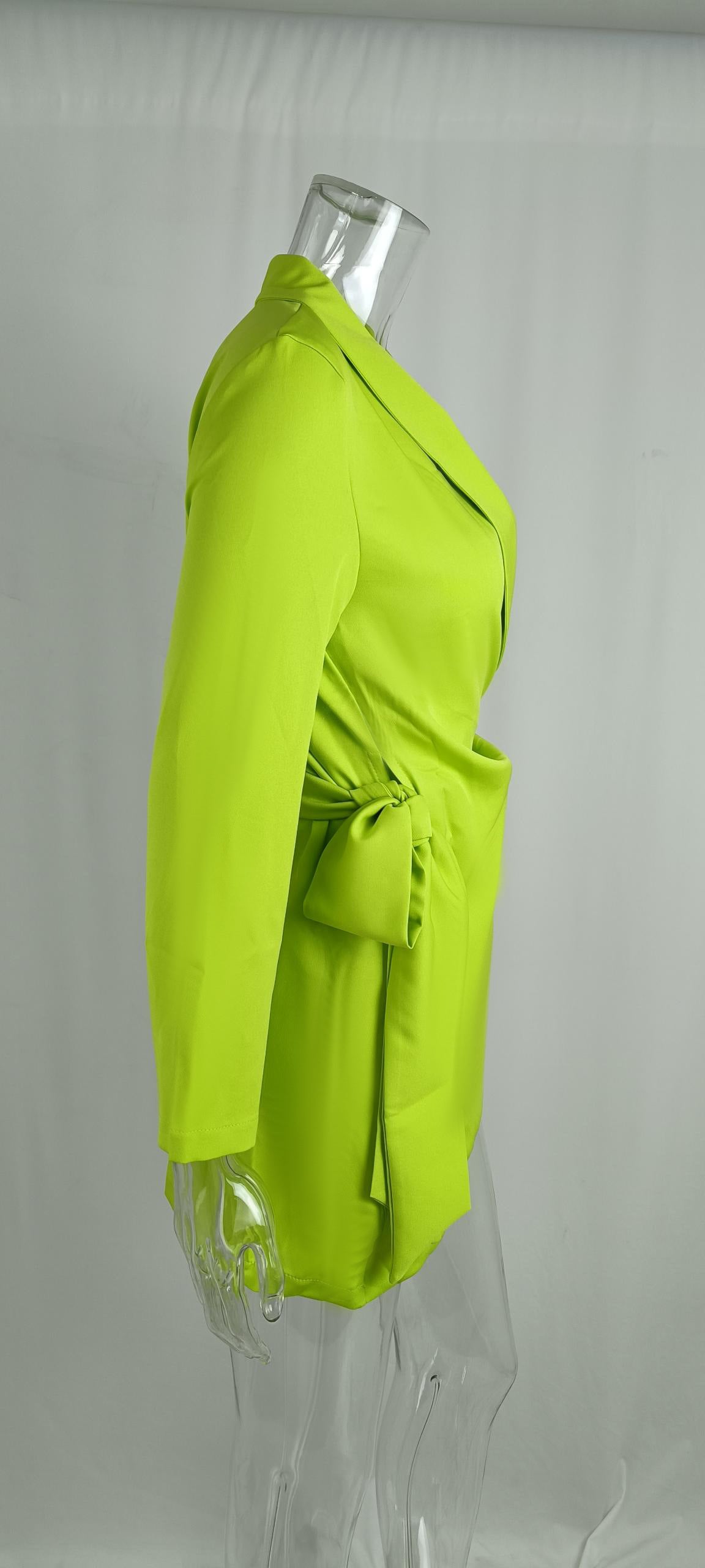 Spring Outfits 2023 | Neon Green Long Sleeve Blazer Midi Dress