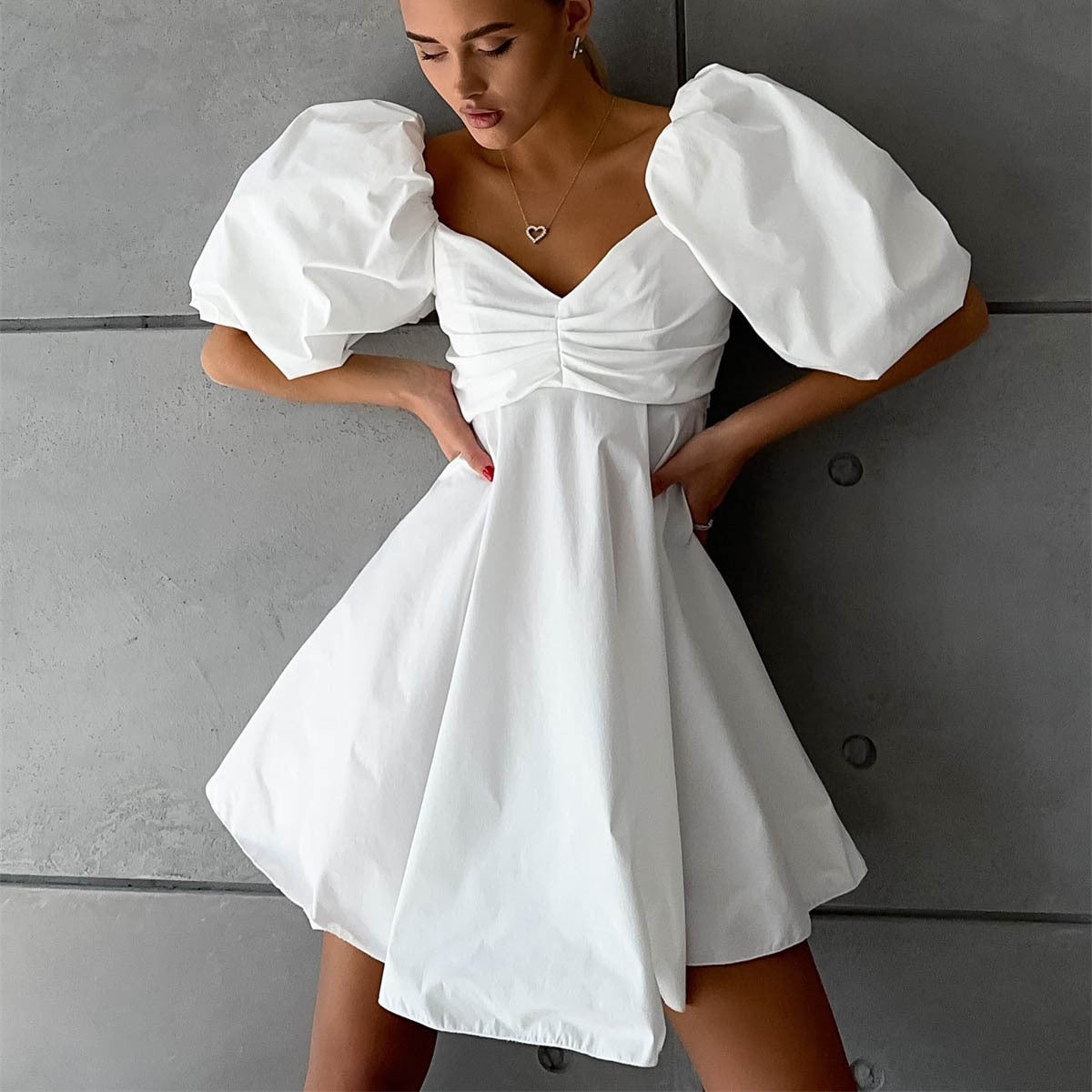 Summer Dresses | Cotton Off Shoulder Puff Sleeve Bubble Princess Dress
