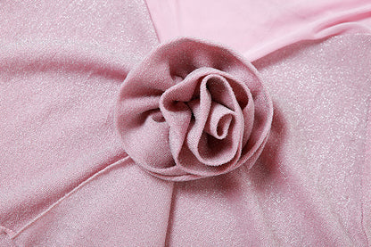 Winter Formal Short Dresses | 2023 Pink Glitter See Through Mini Dress with Opera Gloves Set
