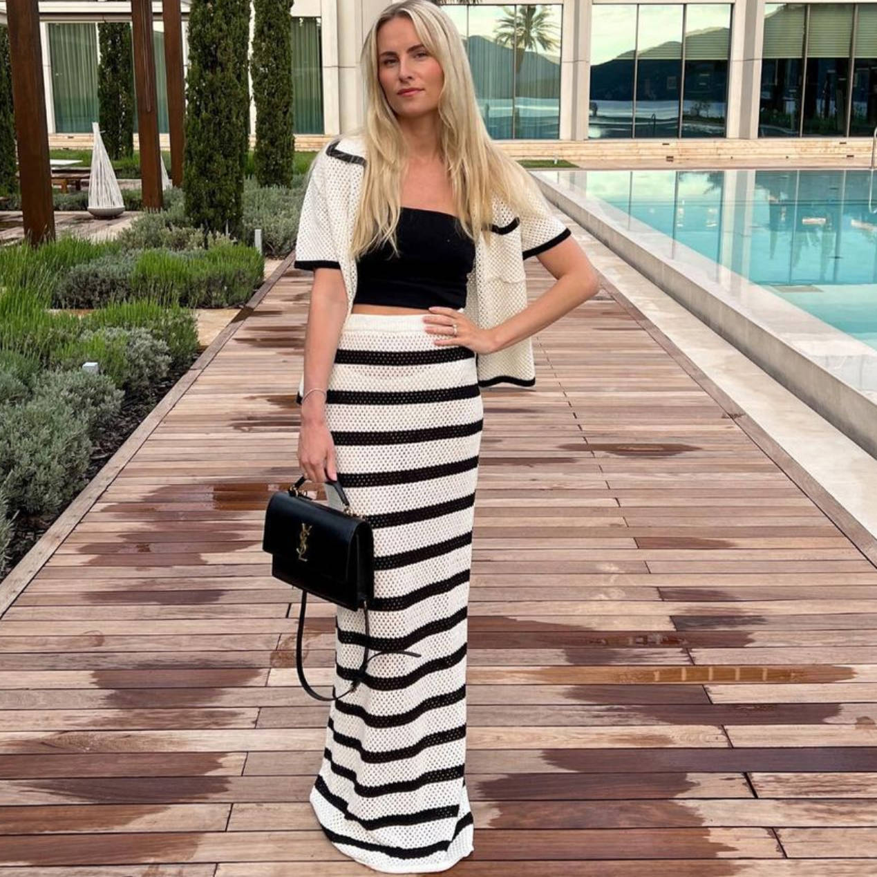 Old Money Aesthetic Outfits | Striped Knitted Cardigan Maxi Skirt