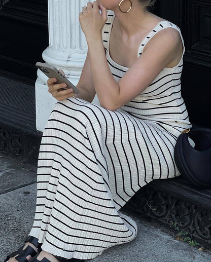 Fashion Trends 2023 | Striped Vest Knitted Cotton Maxi Dress