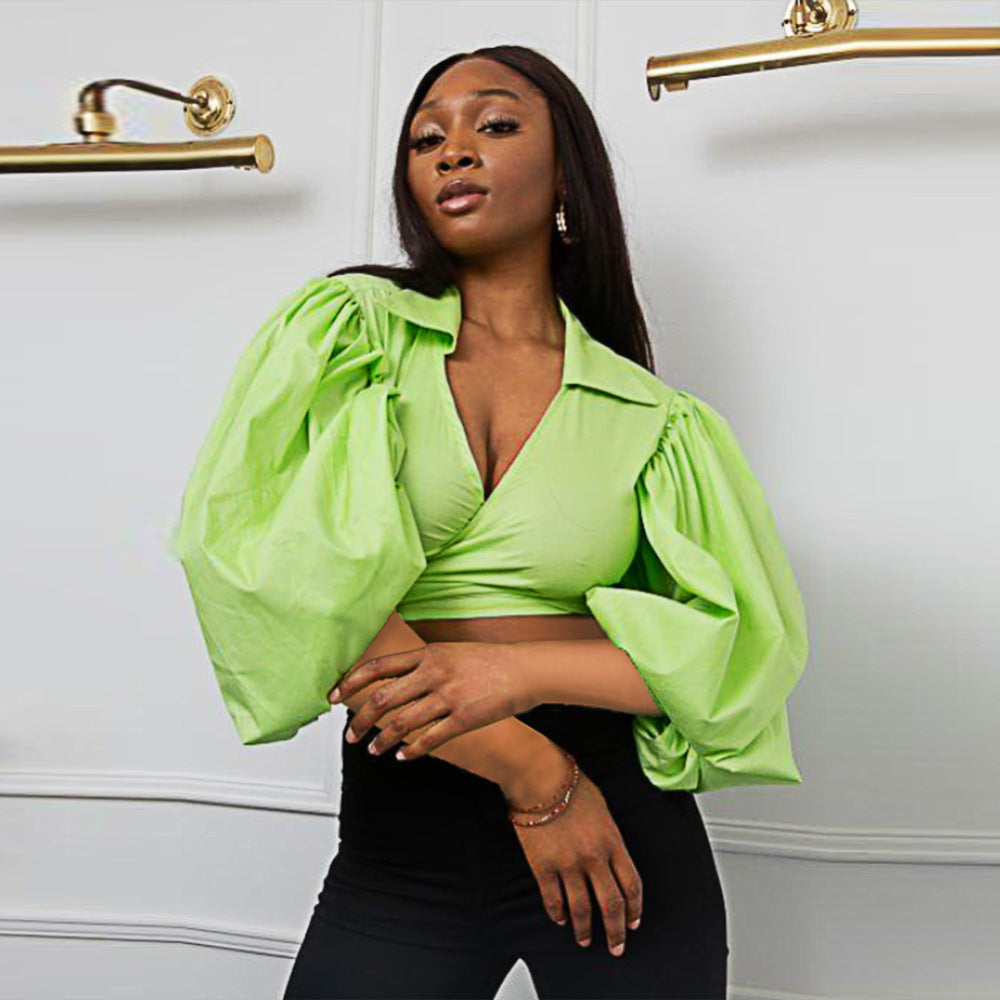 Cotton Outfits | Neon Green Aesthetic Crop Top Blouse