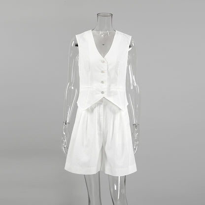 Capsule Wardrobe 2023 | TGC FASHION Cotton Linen Vest Wide Leg Shorts Summer Outfit 2-piece Set