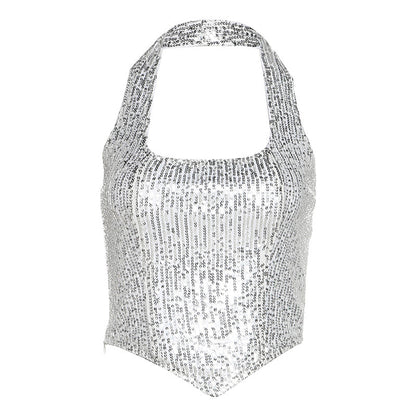 Euphoria Outfits | Glitter Aesthetic Halter Sequined Vest