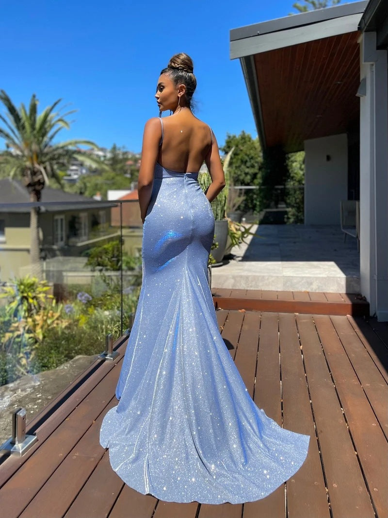 Winter Formal Dresses | Silver Glitter Mermaid Gown
