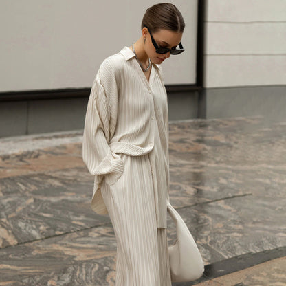Winter Outfits | White Aesthetic Pleated Outfits 2-piece Set