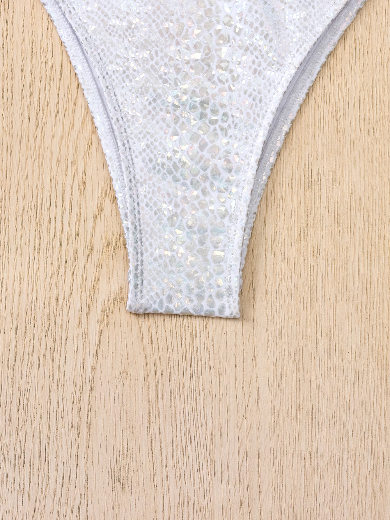 Mermaid core Swimwear | Silver Glitter Iridescent Triangle Halter Bikini Swimsuit