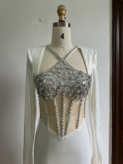 Wedding Dresses 2023 | Silk Opera Gloves Rhinestone See Through Corset Mermaid Dress
