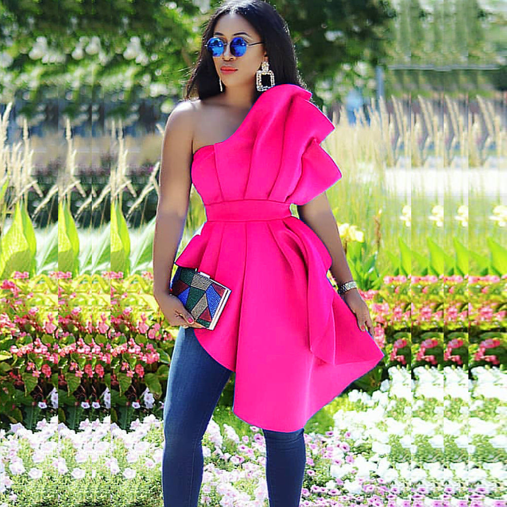 Hot Pink Aesthetic Outfits | Ruffles Asymetrical Blouse Top
