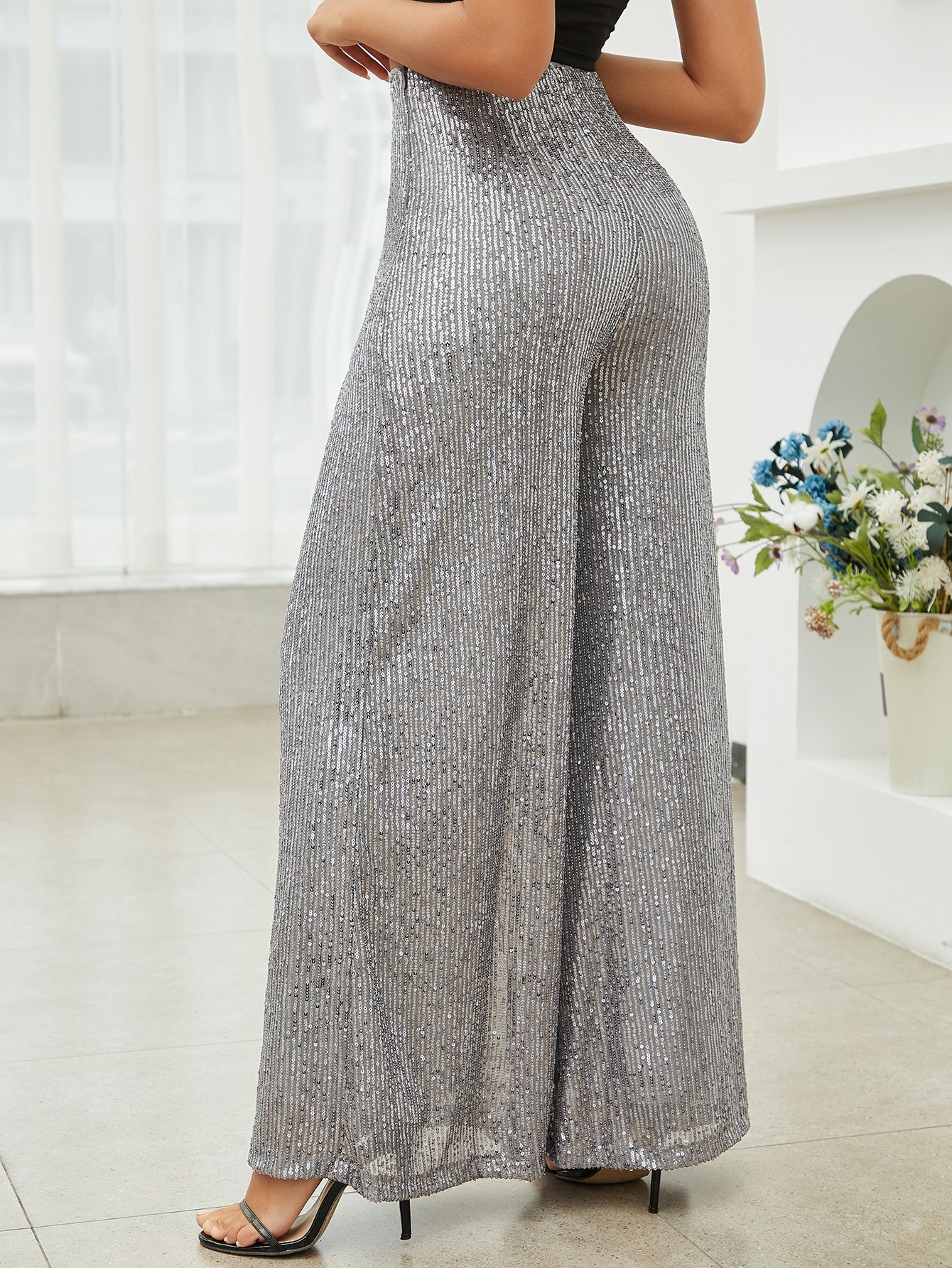 2023 Fashion Trends | Silver Aesthetic Sequined Wide Leg Pants