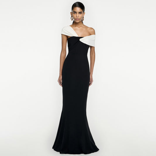 2024 Fashion Trends | White Twisted Shoulder Mermaid Black Dress