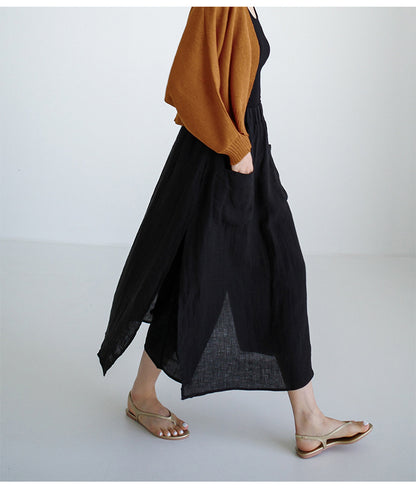 Summer Outfits 2023 | Linen Wide Leg Culottes Double Pocket Elegant Maxi Skirt