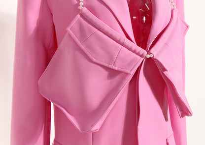 Fall 2023 Fashion Trends | Pink Pearl Pockets Chain Long Blazer,