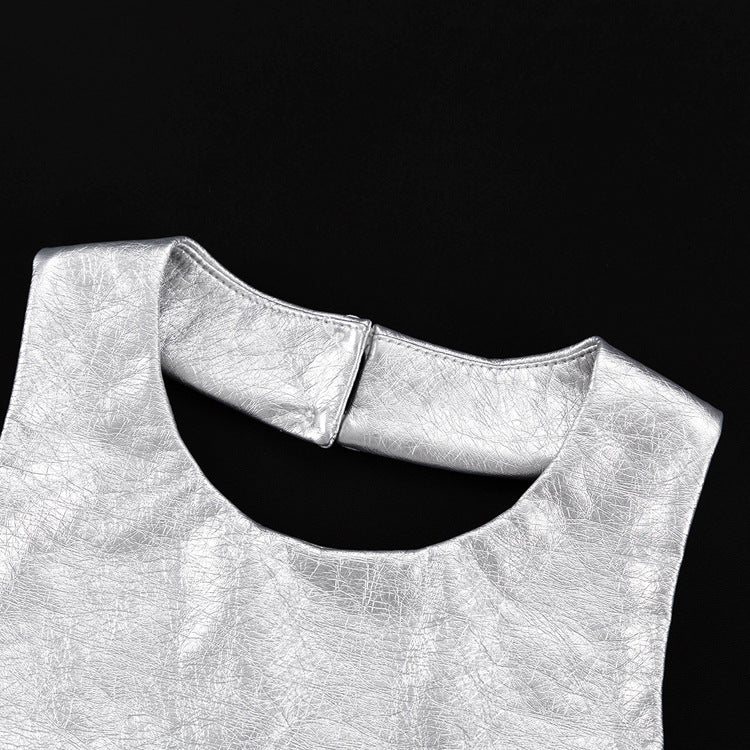 Fashion Trends 2023 | Backless Metallic Silver Faux Leather Mini Dress