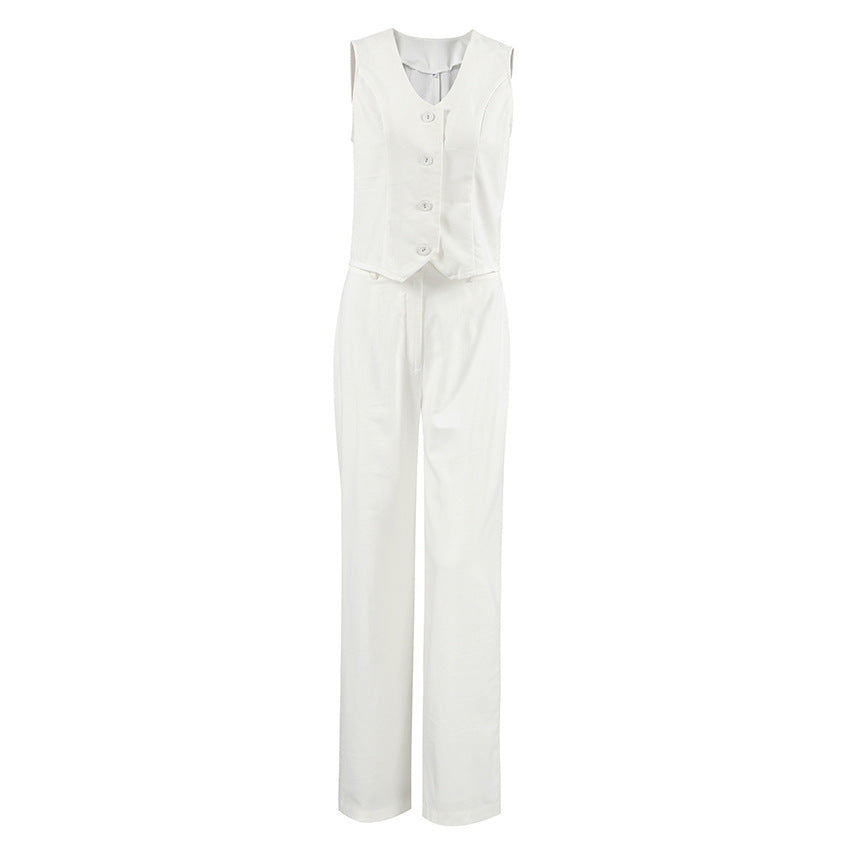 Capsule Wardrobe 2024 | Cotton Linen White Vest Pants Outfit 2-piece Set