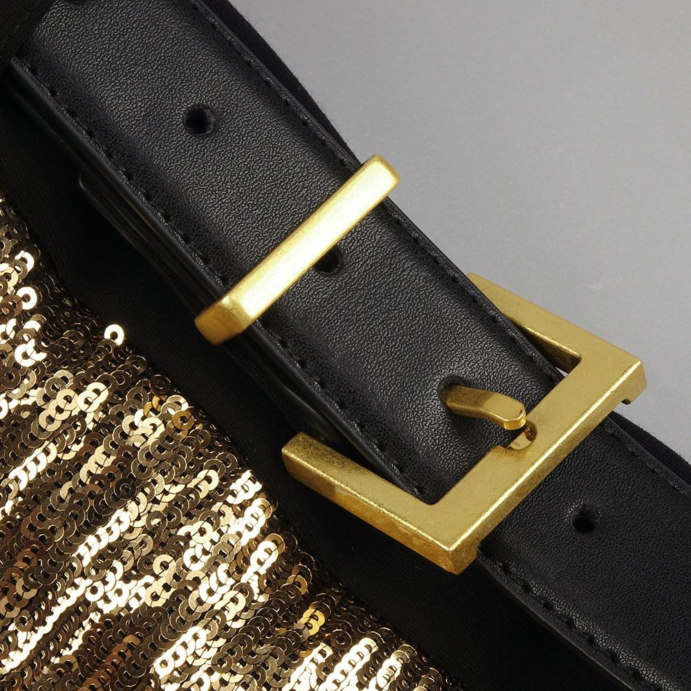 Fashion Dresses 2023 | Gold Sequined Belt Tube Top Aesthetic Dress