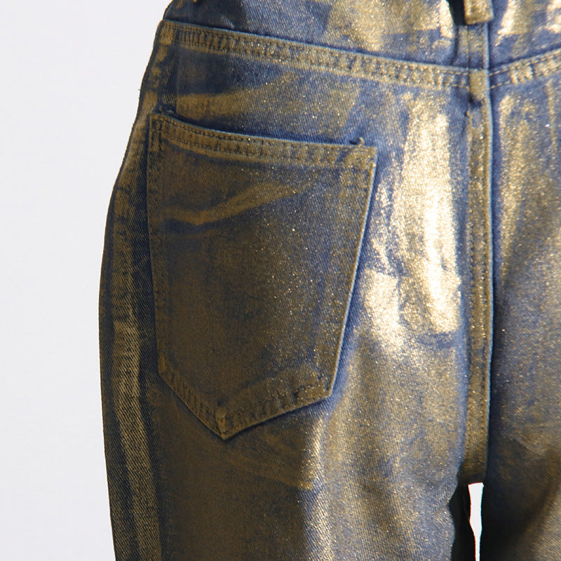 2024 Fashion Trends | Gold Denim Cotton Comfort Winter Wide Leg Pants