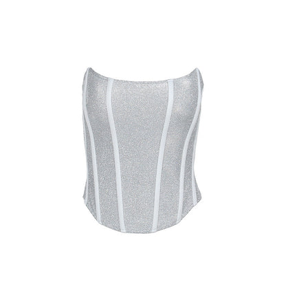 Y2K Winter Outfits | Silver Glitter Corset Top
