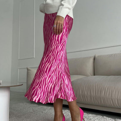 Pink Summer Outfits | Hot Pink Zebra Print Mid Length Fishtail A-line Skirt