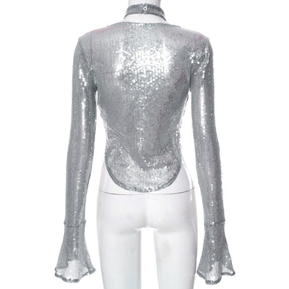 Blouse Designs | Metallic Silver Sequined Collar Blouse