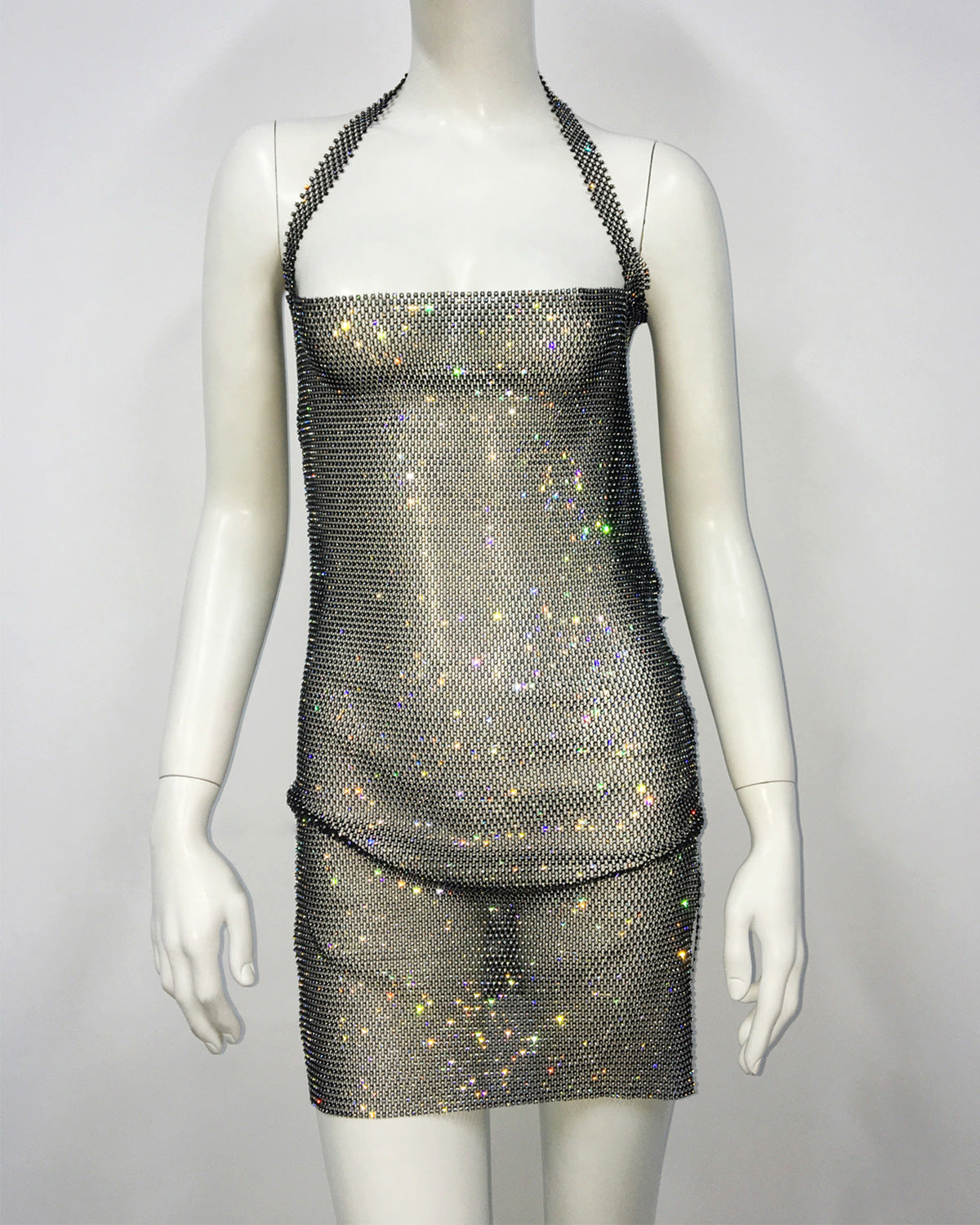 NYE Outfits 2024 | See Through Glitter Rhinestone Mini Dress