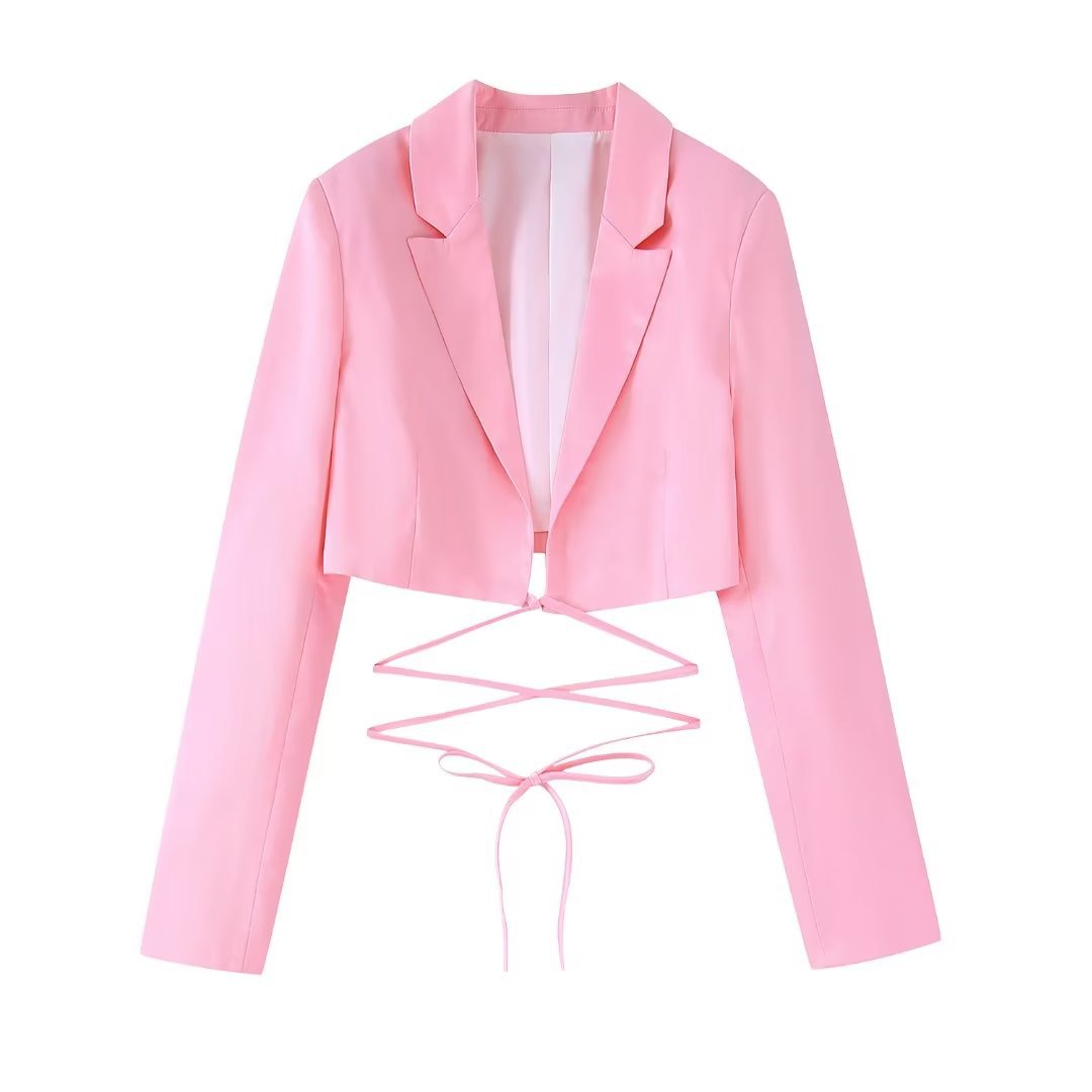 Pink Outfits | Silk Cropped Top Blazer and Wide Leg Pants 2-piece Set