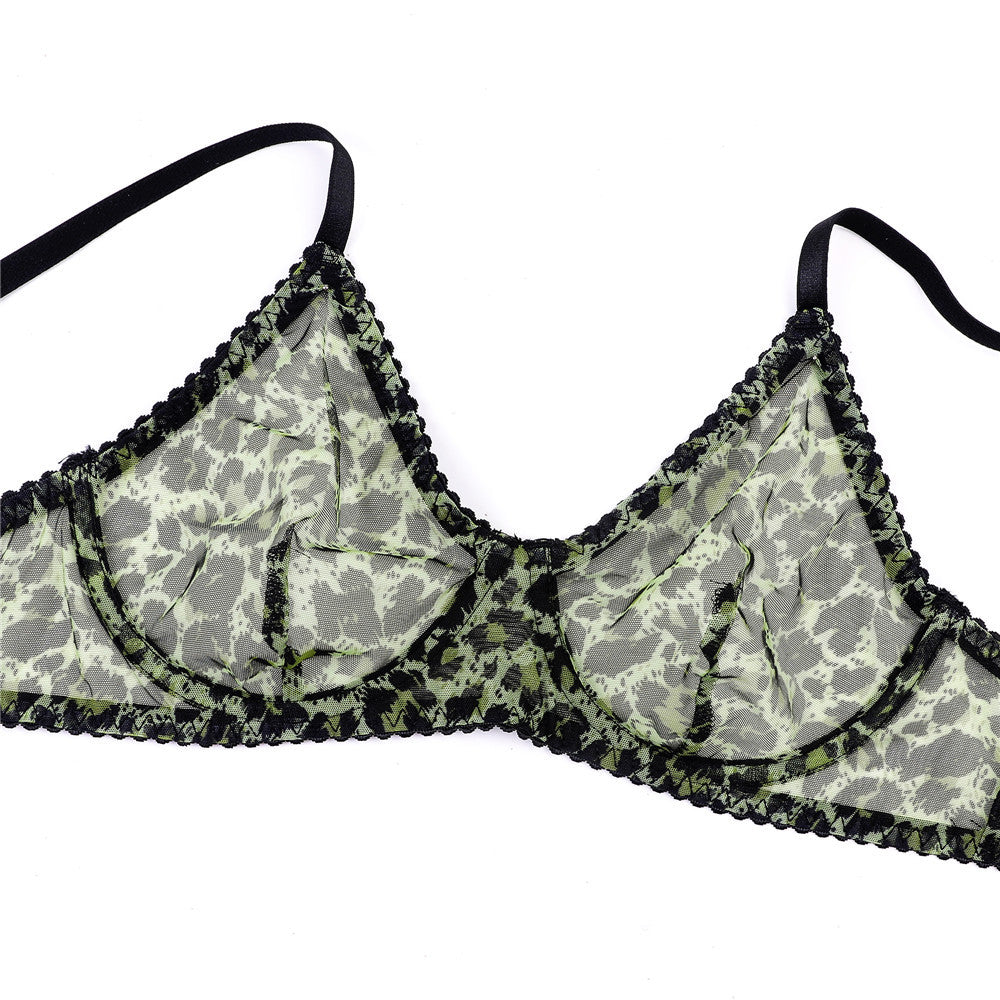 2023 Lingerie Fashion Trends | Neon Yellow Leopard Print See-Through Garter Lingerie Outfit 3-piece Set