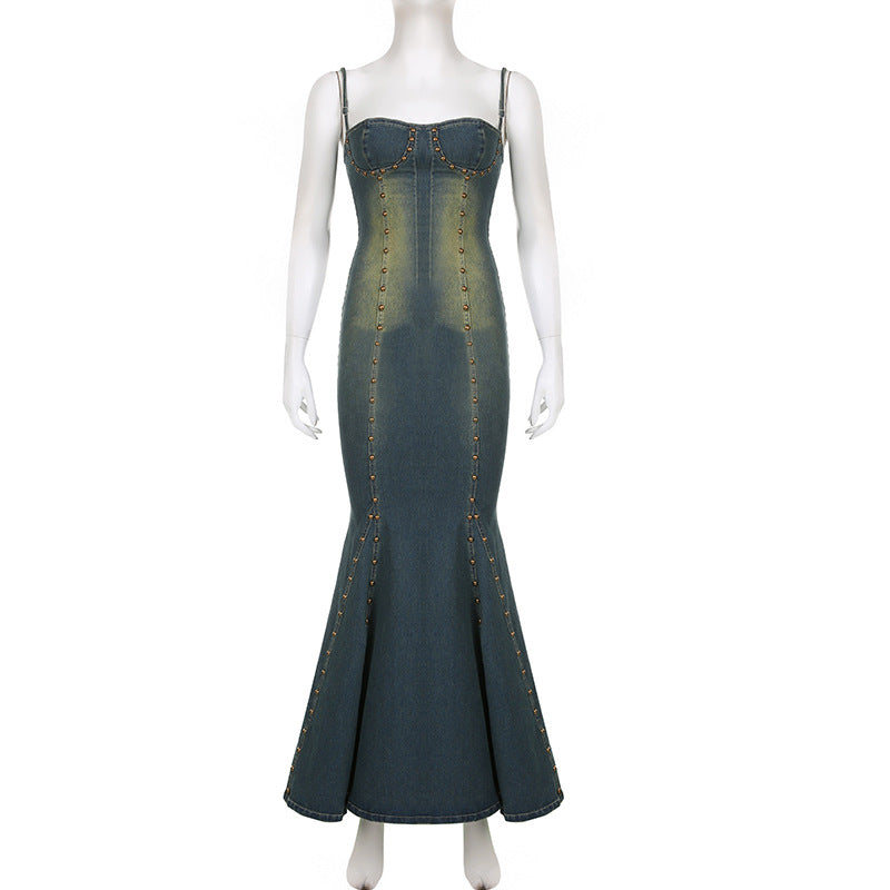 Denim Outfits 2023 | Denim Maxi Mermaid Dress