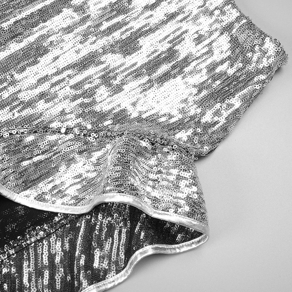 Mermaidcore Outfits | Silver Sequined Crop Top High Waist Skirt 2-piece Set