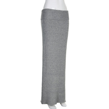 Cute Winter Outfits | Knitted Elegant Gray Maxi Skirt
