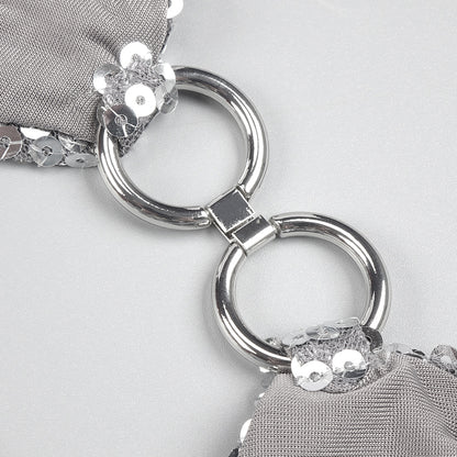Futuristic Y2K Metallic Silver Ring Mini Dress