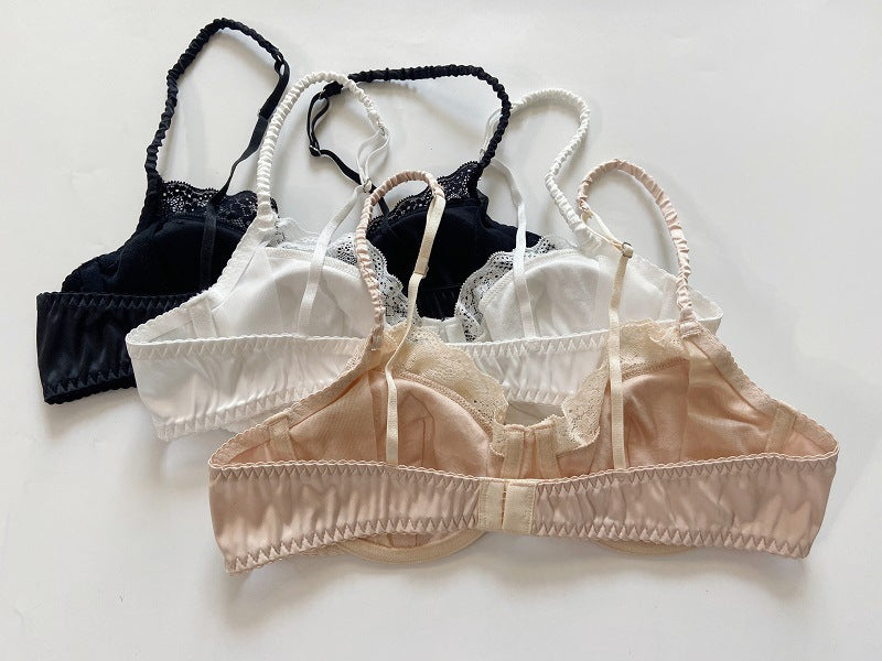 Lingerie Outfits | Stretch Satin Half Cup Lace Bra Panty 2-piece Set