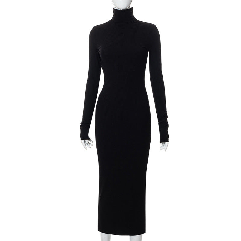 Chic Outfits | Jersey Minimalist Turtleneck  Black Dress