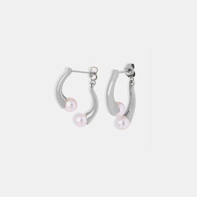 Synthetic Pearl Asymmetrical Titanium Steel Earrings