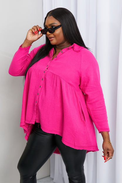 Zenana Women's Hot Pink Ruched Sleeve Classic Fit Blazer | Size S