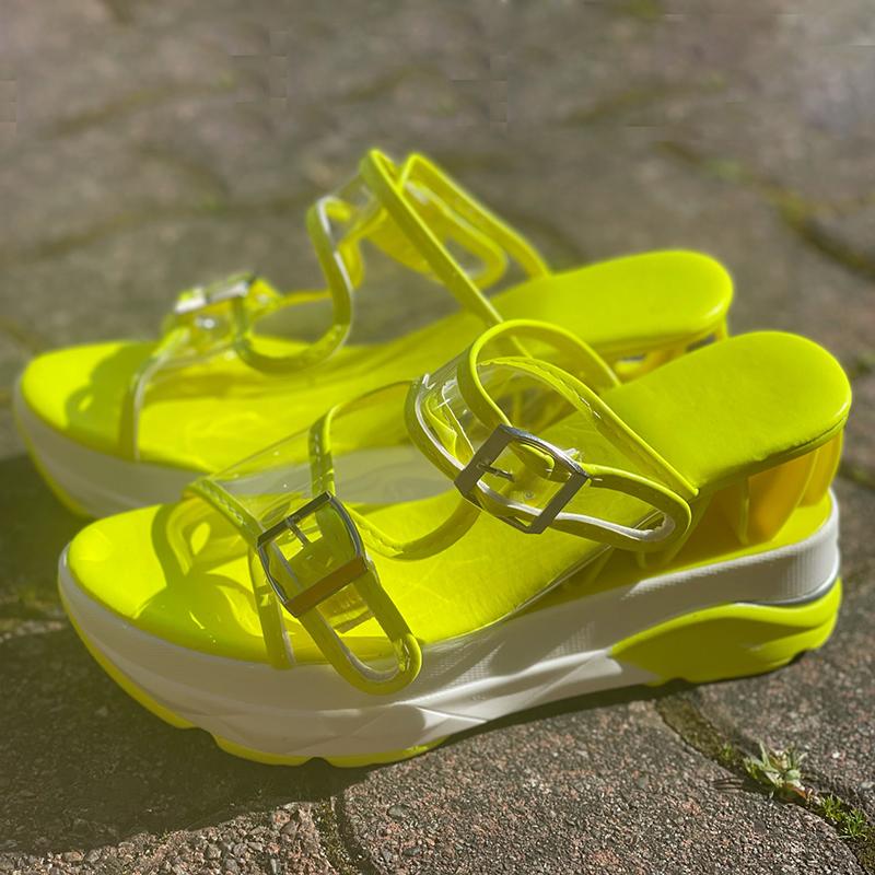 Neon Yellow Aesthetic | Neon Yellow Clear Thick Wedges