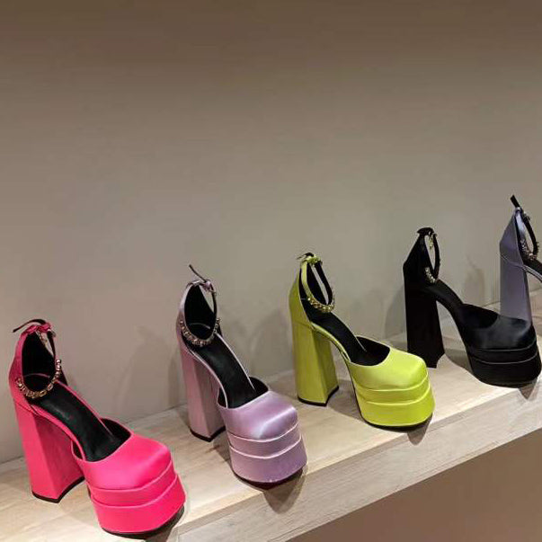 Prom Shoes| Neon Yellow Chunky Heel