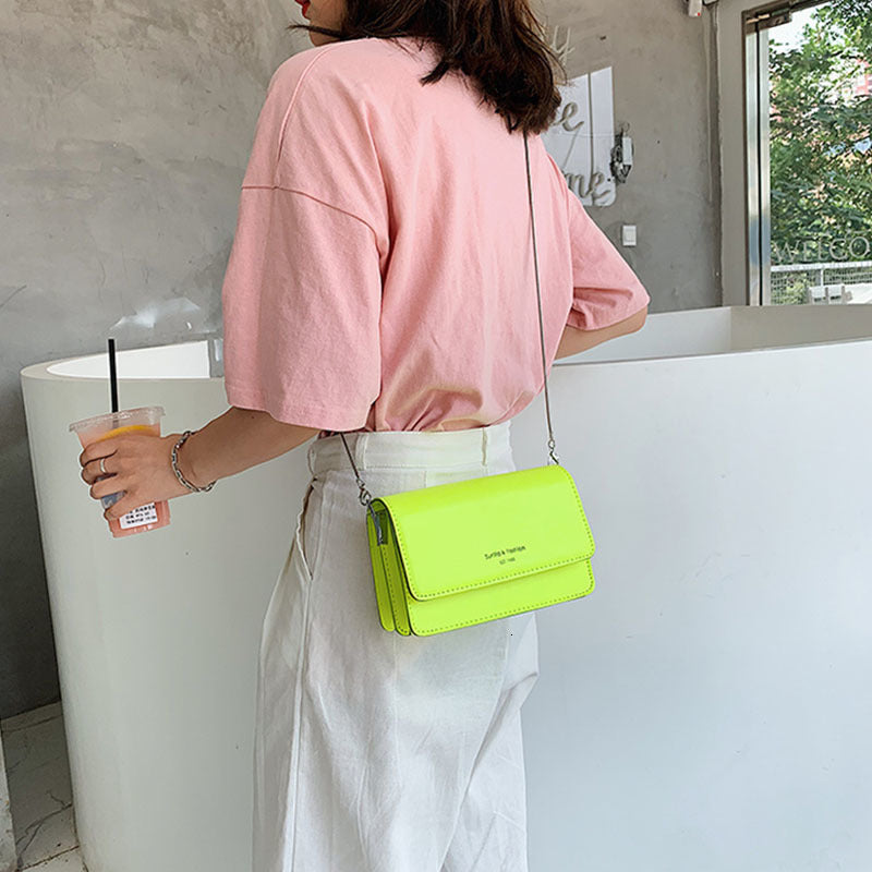 Neon Neutral Mini Leather Messenger Bag