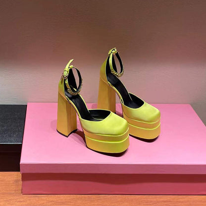 Prom Shoes| Neon Yellow Chunky Heel